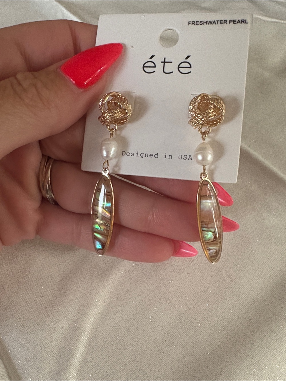 été Gold-Tone Abalone and Pearl Drop Earrings